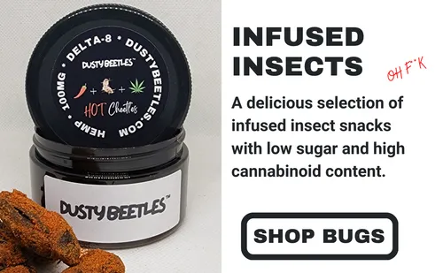 A delicious selection of infused insect snacks with low sugar and high cannabinoid content.